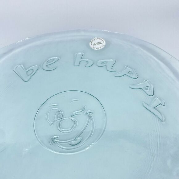 San Miguel Recycled Glass Dinner Plates Green Tint Spain Set 4 Be Happy Smile - Picture 2 of 6